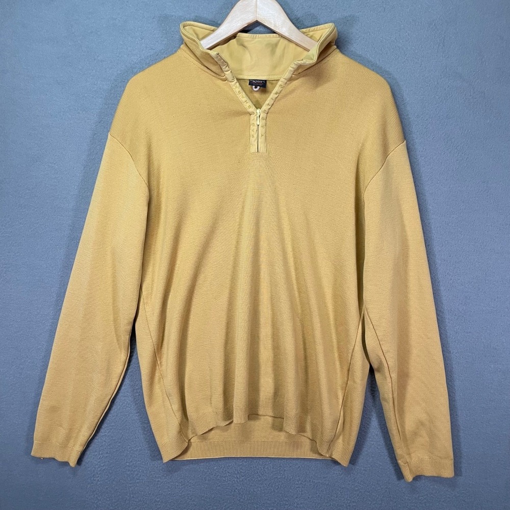 Paul & Shark Yachting Sweater Mens L Yellow Good Wool 1/4‎ Zip Mock Neck Italy
